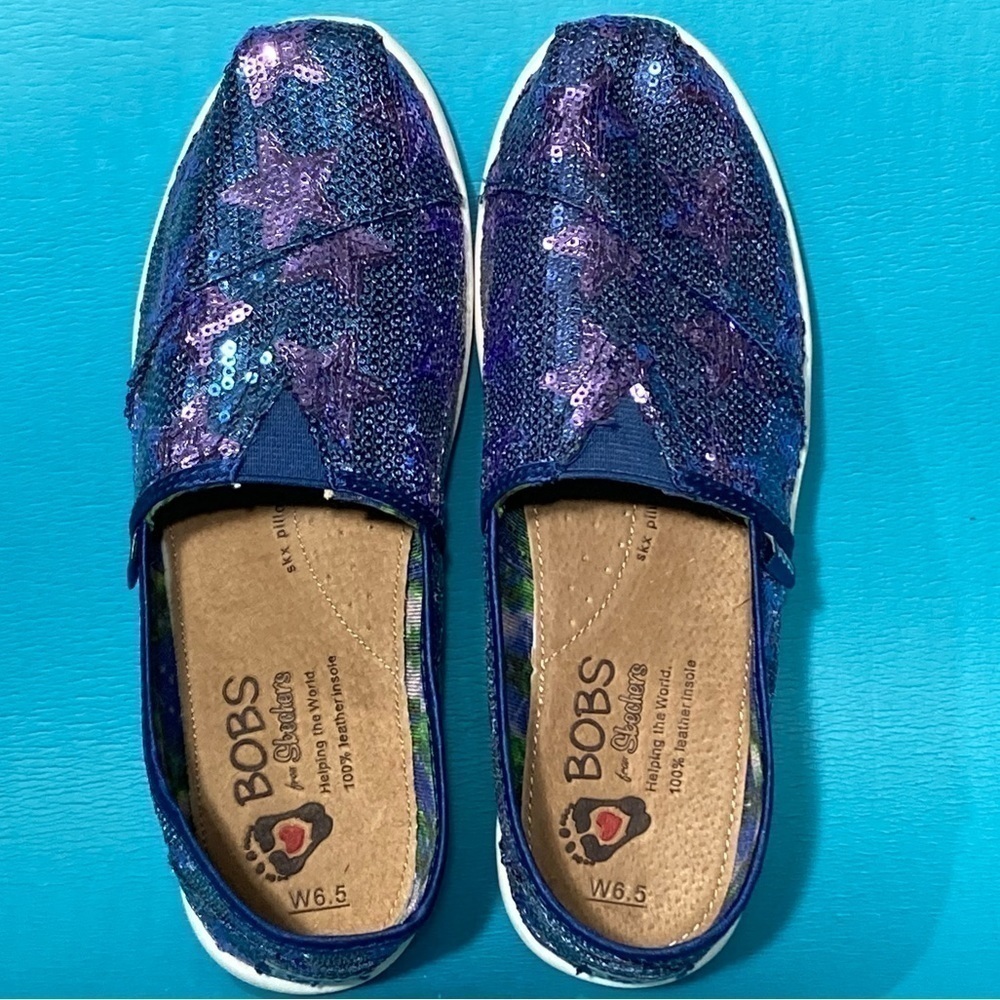Bobs by Skechers Women's Purple/Blue Glitter Slip On Flat Casual Shoes Size 6.5 - Picture 5 of 11